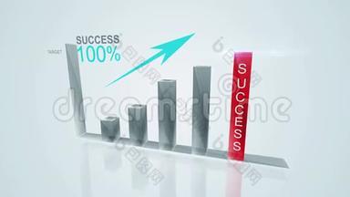 商业增长和<strong>成功</strong>箭头信息图表与<strong>成功</strong>文本上的红色条/动画的商业<strong>成功</strong>概念。